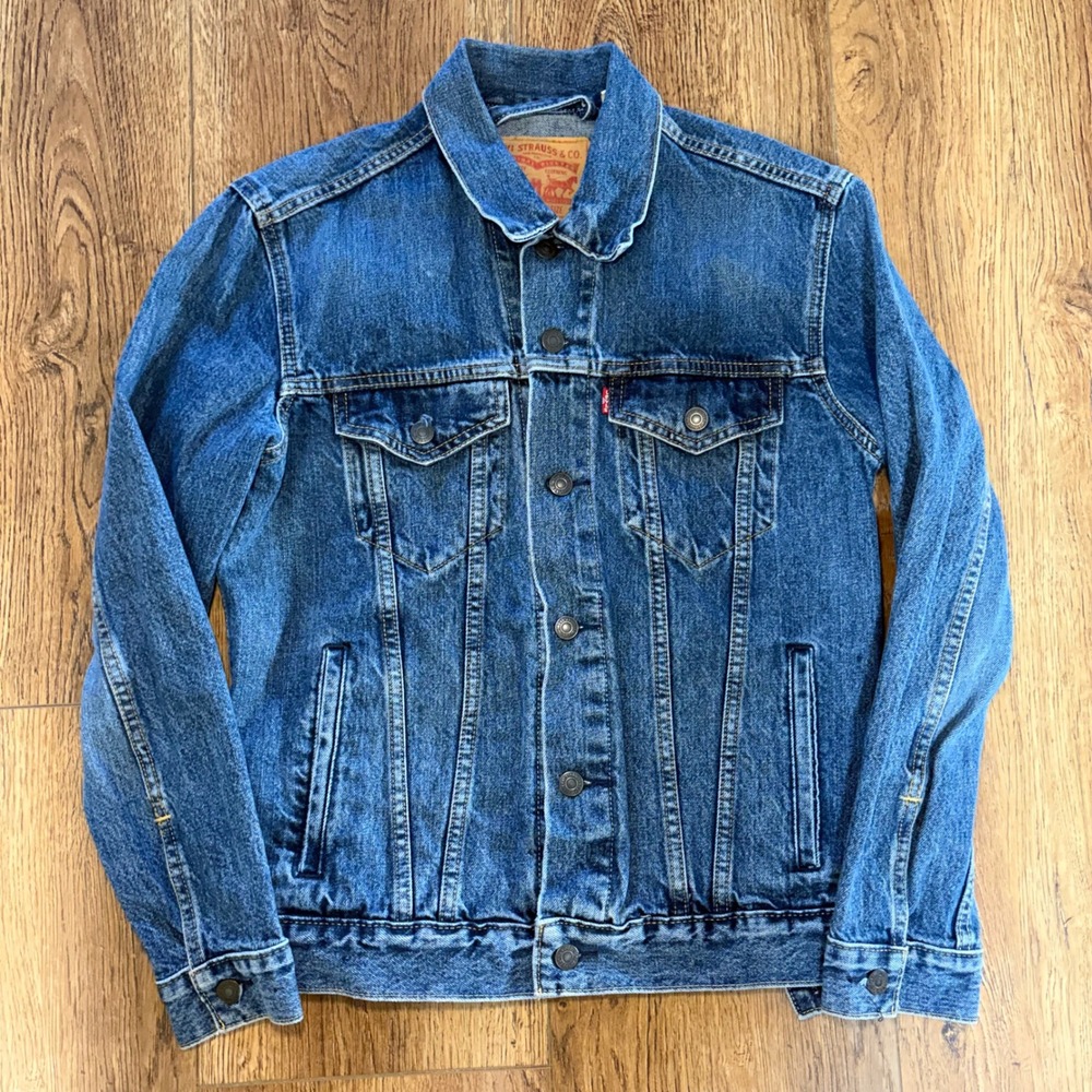 Levis Denim Trucker Jacket Mens Small Blue Medium Wash Button Front western